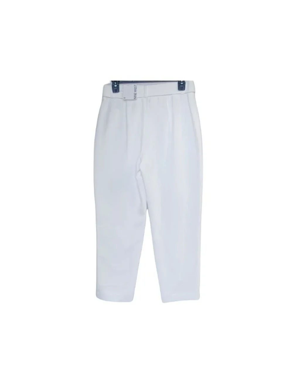 ⭐Nine West Sz S Women Pants Belted Tapered Ankle dress White summer lined Pants